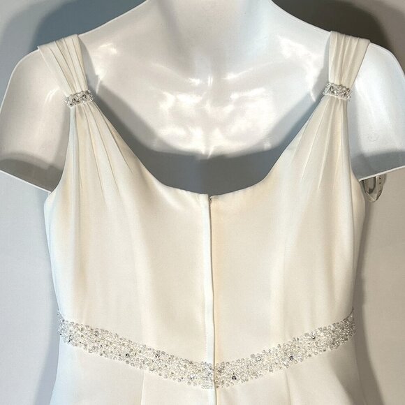 David's Bridal Galina Ivory Chiffon Empire Waist Bridal Gown Minimalist Modern - Picture 10 of 15